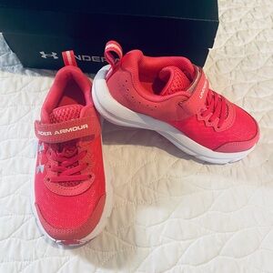 Under Armour Kids Red Athletic Sneakers with White Soles and Hook-and-Loop Strap